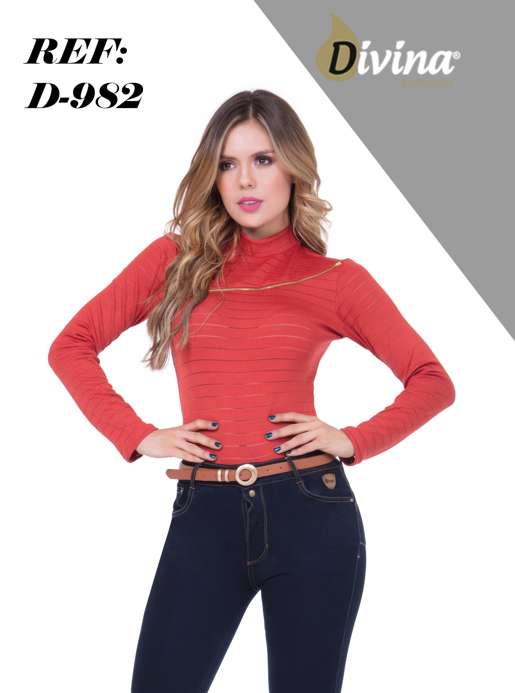 Blusa para Dama Color Rojo manga Larga y decorado dorado de hombro a hombro